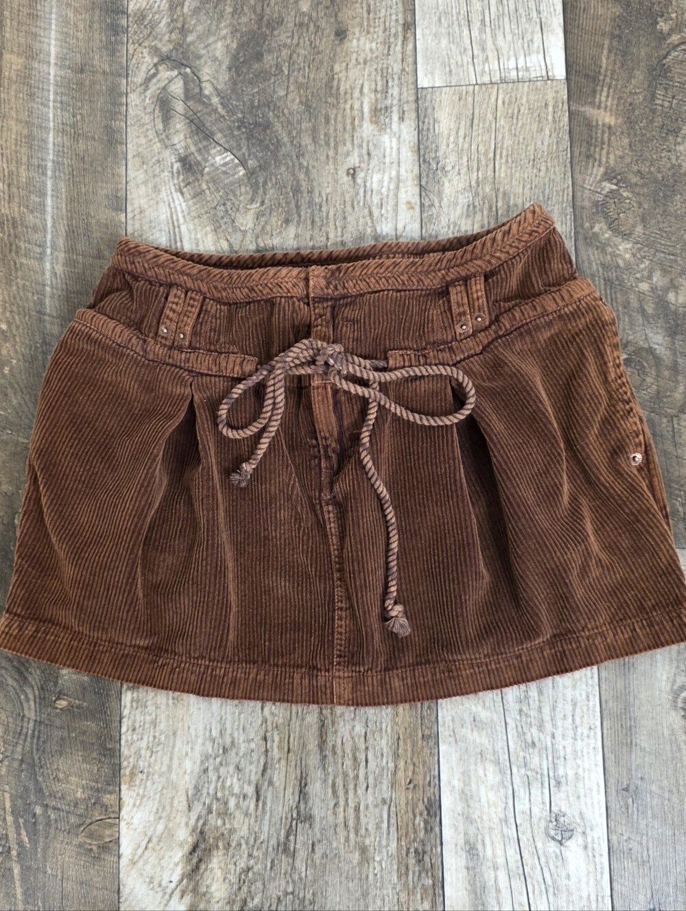 Free People Silver Springs Brown Corduroy Mini Skirt Rope Tie 29 Western Cowgirl